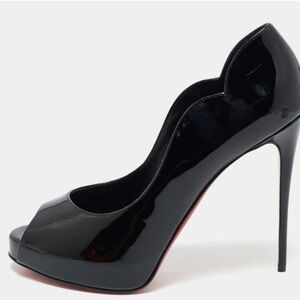 Christian Louboutin Hot Chick Alta Black Patent Peep-Toe Stiletto Pumps
